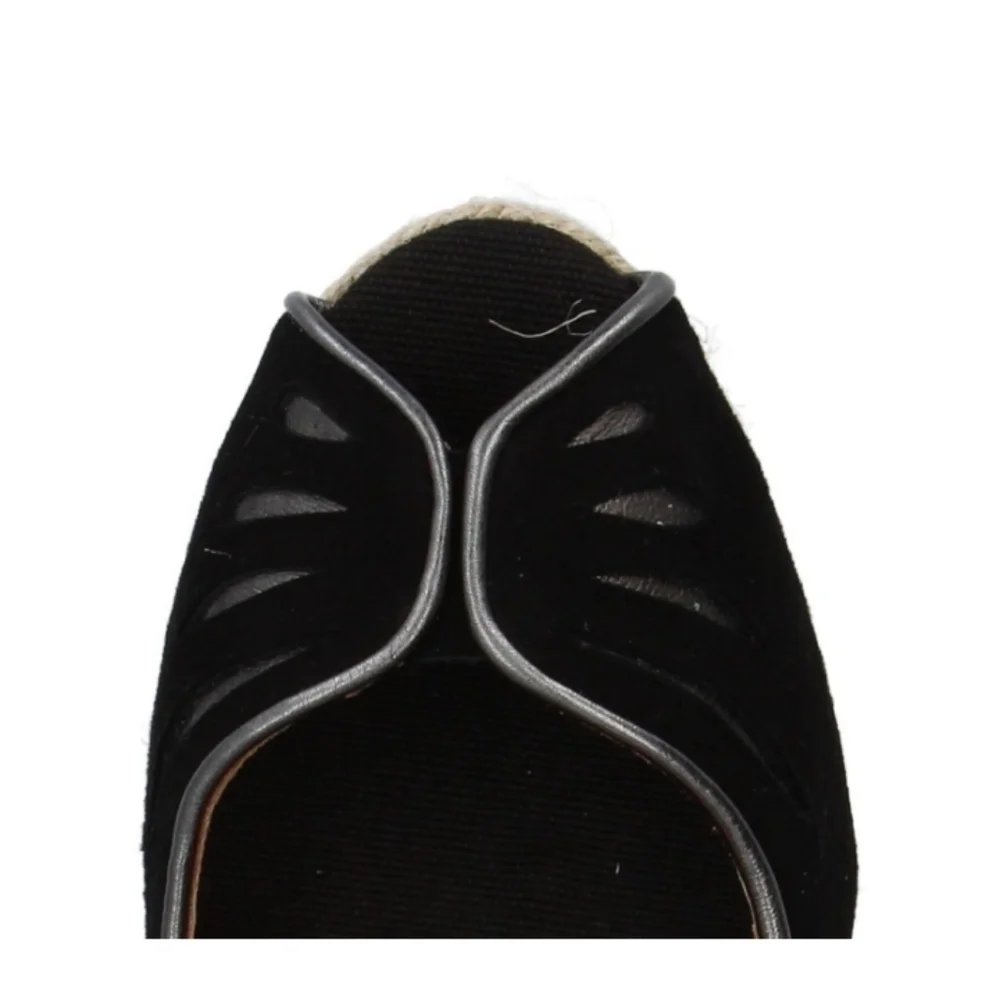 Black Leather Platform Espadrilles